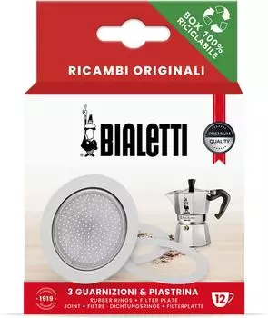 Bialetti Dichtungsring und Filter für Aluminium Espressokocher Moka Express (12 Tassen) (0800036)