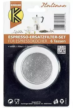 Kr&uuml;ger Filter + 3 Silikonringe 6 Tassen f&uuml;r Espressokocher 514508 1 Set (505S)