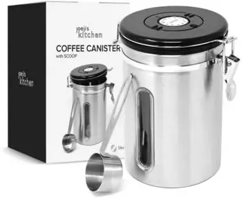 Joeji's Kitchen kaffeedose luftdicht kaffeebohnen Edelstahl aromadicht L&ouml;ffel 1.8L