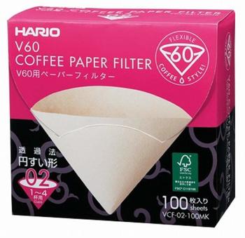 Hario Papier-Kaffeefilter V60 von Hario 100 Stück, im Karton Size 02 Natürlich, ohne Tabs