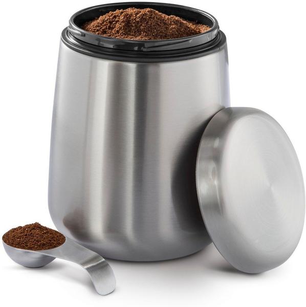 Xavax Kaffeedose Edelstahl 500g (luftdichte Edelstahldose inkl. magnetischem Dosierlöffel im Deckel, Anti Finger Print Kaffeebehälter, Kaffeebox zur Aufbewahrung von 500g Kaffeepulver/-bohnen) silber