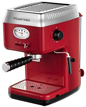 Russell Hobbs Espressomaschine Retro Rot Siebträger (15 Bar, 2 Tassen-Einsätze, 1,1l abnehmbarer Wassertank, Dampf-Milchschaumdüse, Portionierlöffel mit Tamper) Kaffeemaschine, 28250-56