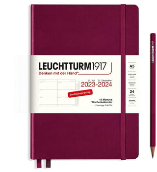 Leuchtturm1917 18 Monatskalender 2024 Medium A5 Hardcover Port Red (367599)