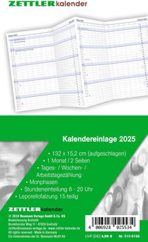 Zettler Kalendereinlage Faltplaner Leporello 2025 8,8x15,2cm