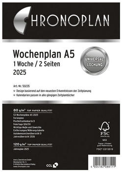 Chronoplan Wochenplan 2025 A5 1 Woche/2 Seiten Kalendarium