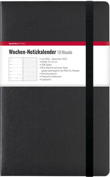 Alpha Edition Wochen Notizkalender groß Black 2025 13x21cm