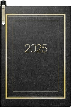 Brunnen Taschenkalender Modell 713 (2025) 2 Seiten = 1 Woche A7 160 Seiten SOFT-Einband mit Ziergoldrand schwarz
