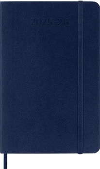 Moleskine Weekly Planner 2025-2026, 18-Monats-Wochenplaner mit Notizplatz, Weicher Einband, Pocket Format, Saphirblau (DSB2018WN2Y26)