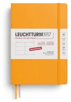 Leuchtturm1917 Wochenkalender, 18 Monate 1 Woche auf 2 Seiten 2026 Medium A5 Hardcover Rising Sun