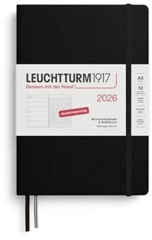 Leuchtturm1917 Wochenkalender & Notizbuch 1 Woche auf 1 Seite 2026 Medium A5 Hardcover Schwarz, liniert