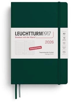 Leuchtturm1917 Tageskalender 1 Tag auf 1 Seite 2026 Medium A5 Hardcover Forest Green, punktkariert