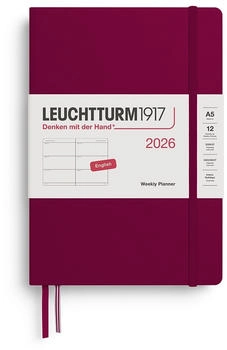Leuchtturm1917 Wochenkalender 1 Woche auf 2 Seiten 2026 Medium A5 Hardcover Port Red Englisch