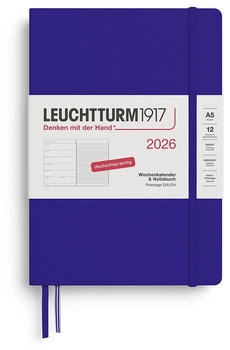Leuchtturm1917 Wochenkalender & Notizbuch 1 Woche auf 1 Seite 2026 Medium A5 Hardcover Ink, liniert