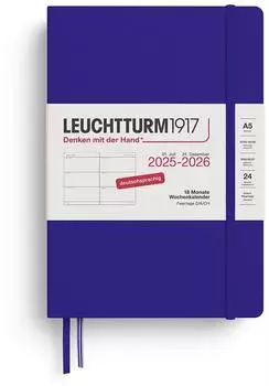 Leuchtturm1917 Wochenkalender, 18 Monate 1 Woche auf 2 Seiten 2026 Medium A5 Hardcover Ink