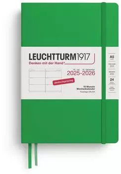 Leuchtturm1917 Wochenkalender, 18 Monate 1 Woche auf 2 Seiten 2026 Medium A5 Hardcover Spring Leaf