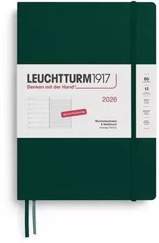 Leuchtturm1917 Wochenkalender & Notizbuch 1 Woche auf 1 Seite 2026 Composition B5 Hardcover Forest Green, liniert