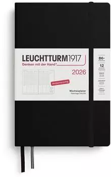 Leuchtturm1917 Wochenplaner 1 Woche auf 2 Seiten 2026 Paperback B6+ Hardcover Schwarz