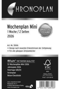 Chronoplan Kalendereinlage 1 Woche/2 Seiten, Mini 7,9x12,5cm, 2026