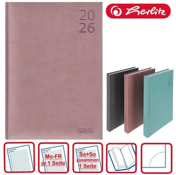 Herlitz Buchkalender A5 Wall 2026, Jahr / Farbe:2026 / altrose