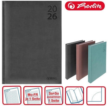 Herlitz Buchkalender A5 Wall 2026, Jahr / Farbe:2026 / grau