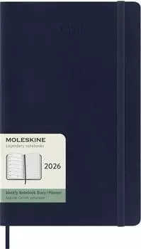 Moleskine 12 Monate Wochen Notizkalender 2026 Large/A5 1 Woche/1 Seite, rechts linierte Seite, Weicher Einband, Saphir / Kalender