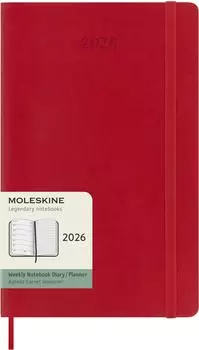 Moleskine 12 Monate Wochen Notizkalender 2026 Large/A5 1 Woche/1 Seite, rechts linierte Seite, Weicher Einband, Scharlachrot / Kalender