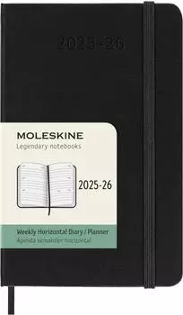 Moleskine 18 Monate Wochenkalender 2025/2026 P/A6 1 Woche/2 Seiten, Horizontal Fester Einband, Schwarz / Buch