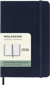 Moleskine 12 Monate Wochen Notizkalender 2026 Pocket/A6 1 Woche/1 Seite, rechts linierte Seite, Fester Einband, Saphir / Buch