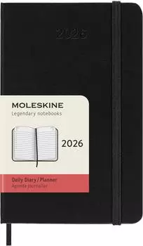 Moleskine 12 Monate Tageskalender 2026 Pocket/A6 1 Tag/1 Seite, Fester Einband, Schwarz / Buch