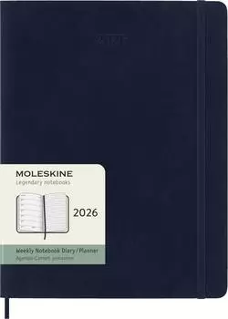 Moleskine 12 Monate Tageskalender 2026 XL 1 Tag/1 Seite, rechts linierte Seiten, Weicher Einband, Saphir / Taschenbuch