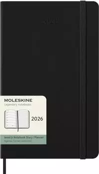 Moleskine 12 Monate Wochen Notizkalender 2026 Large/A5 1 Woche/1 Seite, rechts linierte Seite, Fester Einband, Schwarz / Buch