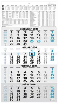 Zettler Viermonatskalender 959 33x59cm blau 2026