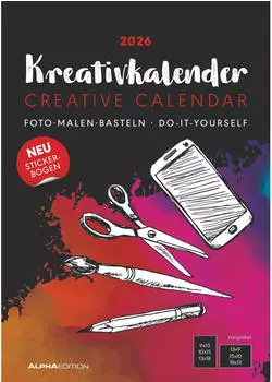 Neumann Verlage Kreativ-Kalender A4 schwarz 2026 - 21x29,7 cm