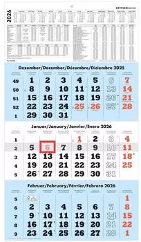 Zettler 3-Monatskalender blau 2026 - 33x45 cm