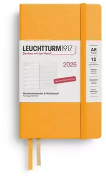 Leuchtturm1917 Wochenkalender & Notizbuch 1 Woche auf 1 Seite 2026 Pocket A6 Hardcover Rising Sun, liniert