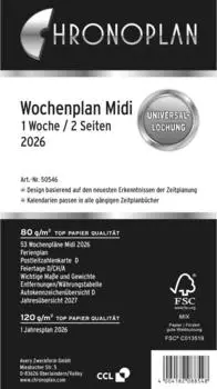 Chronoplan Kalendereinlage Wochenplan Midi 1 Woche/2 Seiten 2026 (50546)