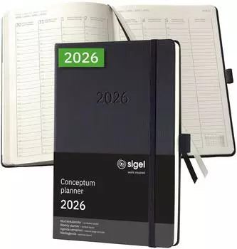 sigel Conceptum Wochenkalender 2026, A5, Hardcover, schwarz (C2619)