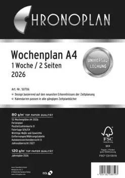 Chronoplan Wochenplan A4, 1 Woche/2 Seiten, 2026 (50706)