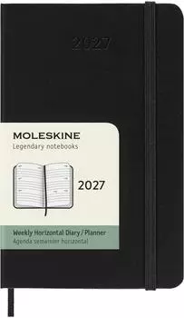 Moleskine Horizontaler Wochenkalender 2027, 12 Monate, Hardcover, Pocket 9x14cm, schwarz