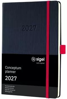 sigel Conceptum Wochenkalender 2027, A5, schwarz/rot, Hardcover (C2708)