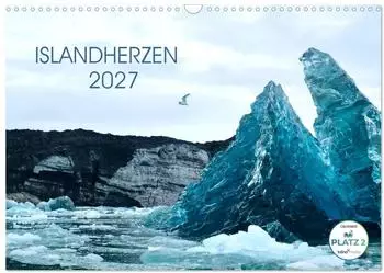 Calvendo Islandherzen Wandkalender 2027, DIN A3 quer, Monatskalender
