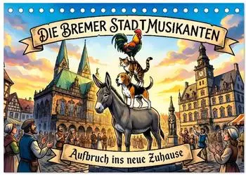Calvendo Tischkalender 2027 &bdquo;Die Bremer Stadtmusikanten &ndash; Aufbruch ins neue Zuhause" DIN A5 quer