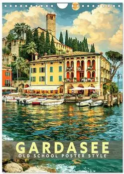 Calvendo Wandkalender 2027 &bdquo;Gardasee - Old School Poster Style" DIN A4 hoch