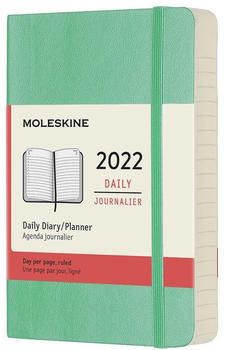 Moleskine 12 Monate Tageskalender A6 Softcover Englisch 2022 eisgrün