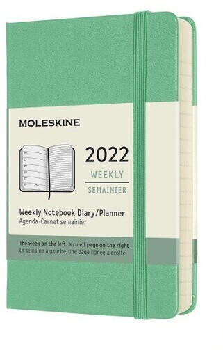 Moleskine Wochen-Notizkalender A6 rechts linierte Seite 2022 eisgrün