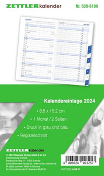 Zettler Kalenderersatzeinlage 530 2024 9,5x16cm für Taschenplaner 1 Monat/2 Seiten Registerschnitt (609979)