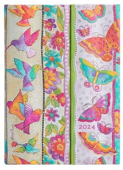 Paperblanks 12-Monatskalender 2024 Kolibri und Schmetterlinge Midi Tagesüberblick