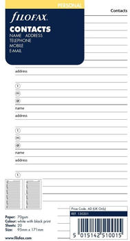Filofax Einlagen Kontakte Personal Weiß englisch (130201)