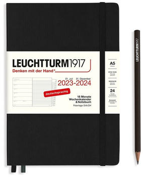 Leuchtturm1917 18 Monatskalender & Notizbuch 2024 Medium A5 Hardcover Schwarz liniert (367689)