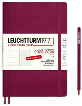 Leuchtturm1917 18 Monatskalender & Notizbuch 2024 Medium A5 Softcover Port Red liniert (367861)
